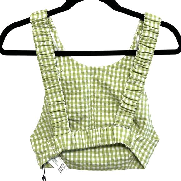 Zara Gingham Check Crop Tank Top NWT Women's Sz S Green White Casual Backless - Picture 5 of 6